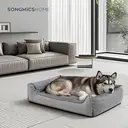 SONGMICS Dog bed linen look, raised edges, non-slip bottom, removable and washable cover, XXL, 120 x 90 x 30 cm, Light grey image 4