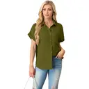 Women's Short Sleeve Shirts V Neck Collared Button Down Shirt Tops with Pockets (ArmyGreen, S) image 3