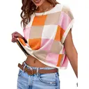 Women's Cap Sleeve Crop Tops Summer Color Block Going Out Crew Neck Knit Trendy Casual Sweater (orange, L) image 3