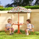 AIYAPLAY Kids Patio Set, Children Table and Chair Set, Outdoor Picnic Table with 2 Folding Chairs and Umbrella for 2-5 Years Boys Girls, Orange image 2