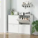 HOMCOM Wooden Modern Design 4 Drawer Shoes Cabinet Pull Down Shelf Storage Organiser Entrance Hallway Furniture - White image 1