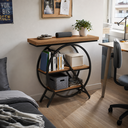LANTINE Table console industrielle avec cadre géométrique métallique et plateau épais brun rustique - 100 cm image 1