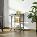 HOMCOM Kitchen Trolley Utility Cart on Wheels with Rubberwood Worktop, Towel Rack, Storage Shelves & Drawer for Dining Room, Grey image 1
