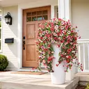 4Pcs 29.5in/75cm
Artificial Faux Hanging Flowers Plants for Outdoor Decor Outside Fake Mums Violets with Eucalyptus Realistic Daisy Trailing Vines for Yard Balcony Porch Decor(red&pink) image 1