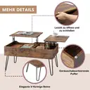 WOLTU Höhenverstellbarer Couchtisch, Beistelltisch mit Doppelliftplatten, Wohnzimmertisch, Versteckter Stauraum, Vintage Stil, Braun, Holzwerkstoff image 6