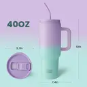 Bottle Bottle 40 oz Tumbler with Handle and Straw, Stainless Steel Vacuum Travel Mug (Purple Green) image 2