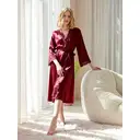 long-sleeved brick red silk-like bathrobe  M image 0