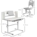 ZONEKIZ Kids Desk and Chair Set, Height Adjustable Children School Study Table with Drawer, Bookshelf, Adjustable Angle Tabletop, Non-slip Mat, for Ages 6-12 Years - Grey image 8
