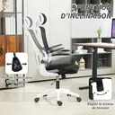Vinsetto Fauteuil de bureau, chaise ergonomique, maille respirant, accoudoirs relevables, pivotant, appui-tête réglable et support lombaire, hauteur d'assise réglable, noir image 4