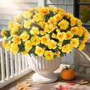 Yuejia Lot de 6 bouquets de fleurs artificielles en soie camélia jaune - 38 cm image 1