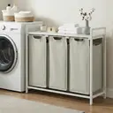 JOYFURNOS Panier à linge, Corbeille à linge à 3 compartiments, Sacs intérieurs coulissants et amovibles, Trieur de vêtements, Cadre en métal, 3 x 40 L, 92,5 x 33 x 72 cm, Blanc crème et blanc mat image 4