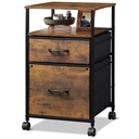 DEVAISE 2 Drawer Mobile File Cabinet, Filing Cabinet with Open Storage Shelf, Fabric Vertical Under Desk Drawers fit A4 or Letter Size, Rustic Brown image 0