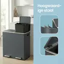SONGMICSHOME  Prullenbak met 2 Compartimenten, 2 x 30 L Dubbele Afvalemmer met Deksel, Pedalen, Kunststof Binnenemmers, Softclose, Groenachtig grijs image 5