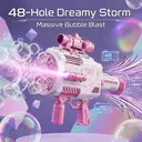 Tokky Pink Gatling Bubble Gun, 48-Hole Automatic Bubble Machine with Colorful LED Lights, USB Charging & 360° Leak-Proof Design, Tactical Appearance Girl's Toy, Suitable for Weddings, Parties, Birthday Gifts image 4