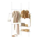 eSituro Teleskop-Kleiderständer, freistehender Kleiderschrank von Boden bis Decke mit 3 Kleiderstangen, 2 Regalen und Seitenhaken, offener Kleiderschrank mit Kleiderstange, Weiß image 0
