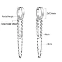 Silver Tone Stainless Steel Cross Dangle Tassel Earrings, Long Chain Religious Drop Jewelry image 1