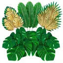 66pcs 15.3in/38.8cm
Artificial Palm Leaves Tropical Fake Leaves, Monstera Leaf Gold and Green Faux Leaves for Safari Jungle Hawaiian Dinosaur Luau Party Table Decoration image 2