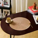 6pcs PAPER Placemats Set, Paper braided placemat Khaki，Round Woven Table Mats, 100% PAPER Heat-Resistant Washable Dining Decor, Checkered Pattern for Home & Kitchen Use image 4