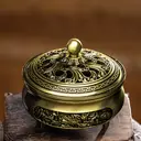 JU7CER 1PC Alloy Golden Lotus Incense Burner with Lid - Classic Style, Ideal for Christmas Home Decoration and Floor Display, Incense Holder image 7
