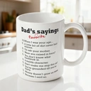 Alphynix Mug drôle - Liste des phrases préférées de papa 33cl mugs café céramique - Drôle, sarcasme, motivation, inspiration cadeaux d'anniversaire pour papa, père, amis, fête des pères cadeau Thanksgiving,Le cadeau de la saint-valentin, cadeau d’anniversaire image 1