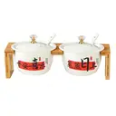 Chinese Style Ceramic Canister Set, White Porcelain Storage Jars with Bamboo Tray for Kitchen Countertop
2-Pack Ceramic Dispenser Set with Spoons, "Sun" and "Moon" Themed Canisters, 26cm Tall with Wood Stand​​ image 0