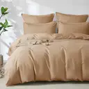 LeBonsoir Khaki Bedding Duvet Cover Set，220x200cm/50x75cmx2 Breathable Durable Soft Comfy， with Zip， 3 Pieces， Includes 1 Duvet Cover & 2 Pillowcases，NO Comforter image 2