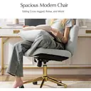 HULALA HOME Vanity Chair with wheels Criss Cross Legged Armless Adjustable Height Velvet Swivel Chair for Home Office Bedroom, Grey image 5