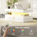 HOMCOM LED Coffee Table with Storage, Modern High Gloss Living Room Table with 2 Drawers, Open Shelf and Remote Control, White image 3