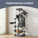 krabpaal, 168 cm grote kattentoren met 13 krabpalen, 1 krabtrap, 2 ligplekken, 2 huisjes, mand, hangmat, pompoms, rookgrijs image 7