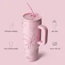 Bottle Bottle 40 oz Stainless Steel Vacuum Tumbler with Handle and Straw, Pink Flower image 2