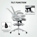 Vinsetto Drafting Chair with Flip-up Armrest, 360 Degree Swivel Mesh Office Stool with Foot Ring, Height Adjustable Chair for Standing Desk, Light Grey image 5
