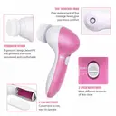 Electric Facial Cleansing Brush, Effective Cleanser vs Manual, 5 Brush Heads, 2 Speed Settings, White/Pink image 3