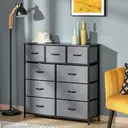 HOMCOM 9 Drawers Storage Chest Dresser Organizer Unit w/ Steel Frame, Wood Top, Easy Pull Fabric Bins, for Bedroom, Hallway, Entryway, Black & Grey image 1