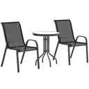 Outsunny 3 Pieces Garden Dining Set, 2 Seater Garden Furniture with High Back Stackable Chairs and Round Glass Top Table, Outdoor Bistro Set for Patio, Light Grey image 0