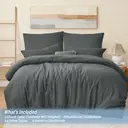 LeBonsoir Parure de lit brossée avec 1 housse de couette 260 x 240 cm et 2 taies d’oreiller 65 x 65 cm, avec fermeture éclair - Gris foncé image 2
