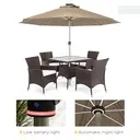 Outsunny 3(m) Solar Powered Garden Parasol with Lights, LED Lighted Deck Umbrella with 48mm Aluminium Pole, Crank, Solar Charged and USB Type-c, for Balcony, Outdoor and Lawn, Khaki image 7