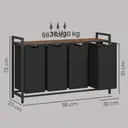 JOYFURNOS Ausziehbare Wäschekorbbox mit herausnehmbarer Tüte, 160 L – Wäschesortierer mit Metallrahmen und Ablage, Tintenschwarz und rustikales Braun, 115,6 x 33 x 72,5 cm image 2
