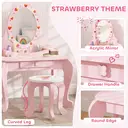 AIYAPLAY Kids Dressing Table Set, Two-Piece Children Vanity Table with Stool, Mirror, Drawer, Desktop Storage, Strawberry-Theme Makeup Desk, Chair, Pink image 7