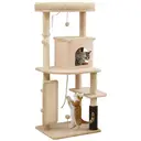 PawHut Cat Tree for Indoor Kittens, 132cm Cat Tower with Scratching Posts and Pad, Bed, House, Jumping Platform, Grooming Brush, Toy Balls, Anti-Tip Kit, Cat Climbing Frame, Beige image 0