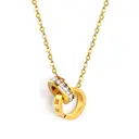 18K PVD Gold Stainless Steel Interlocking Double Circle Necklace, Roman Numeral Pendant with CZ image 5