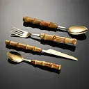 Fangyuan Set de 4 couverts en acier inoxydable compatible lave-vaisselle - Or + Manche bambou image 7