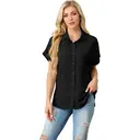 Women's Short Sleeve Shirts V Neck Collared Button Down Shirt Tops with Pockets (black, S) image 2