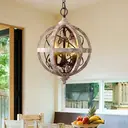 Homary Retro Rustic 3-Light Chandelier - Adjustable Industrial Ceiling Light with Weathered Wood, Metal Orb & Crystal Accents for Kitchen Island, Dining Room & Bedroom image 1