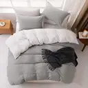 MENDALE Parure de lit avec housse de couette 155 x 220 cm et 2 taies d'oreiller 80 x 80 cm - Gris/Blanc image 2