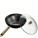 ochama  Premium Iron Wok, 32cm Non-stick Iron Pan, Stir-fry Pan, Frying Pan, Low Smoke, Compatible with Induction and Gas Stoves, Teflon-free Coating, Includes Lid, 32cm image 0