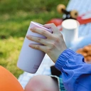 Bottle Bottle Insulated Travel Mug 350ml Stainless Steel Office Coffee Cup with Push Button Lid Keeps Cold and Hot for 8 Hours (Pink) image 4