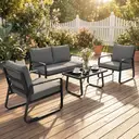 Outsunny 4 Piece Garden Furniture Set, Outdoor Sofa Set with Loveseat, 2 Armchairs, Coffee Table and Cushions, Patio Furniture Conversation Set for Poolside Porch, Black image 1
