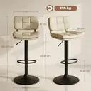 HOMCOM Lot de 2 tabourets de bar Vintage capitonné - pivotant, réglable - repose-pied - revêtement synthétique crème effet vieilli image 2