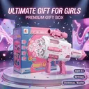Tokky Pink Gatling Bubble Gun, 48-Hole Automatic Bubble Machine with Colorful LED Lights, USB Charging & 360° Leak-Proof Design, Tactical Appearance Girl's Toy, Suitable for Weddings, Parties, Birthday Gifts image 6