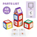 Tokky 48-Piece Magnetic Tiles Letter Recognition Theme Building Blocks Educational Toy Strong Magnetic Structure Safe ABS Material Learning and Play Combined CQ11 image 1